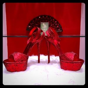 * NWOT Authentic Casadei Glitter Ankle-Wrap Sandal